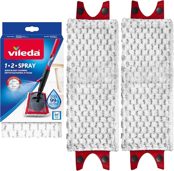 Vileda 1-2 Spray Mop Refills - Pack of 2 Microfibre Mop Pads