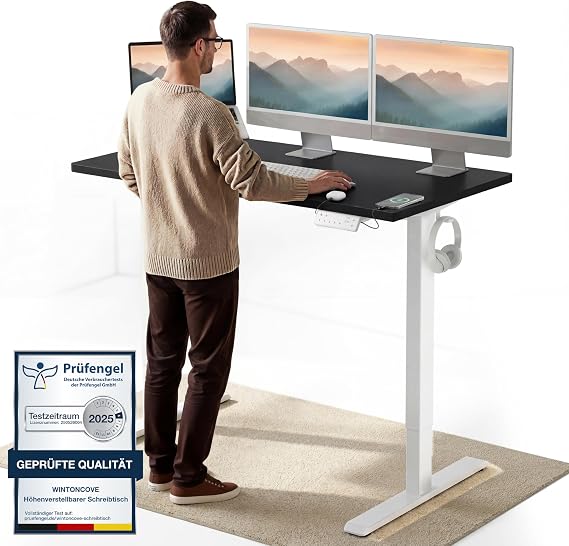 Electric Height-Adjustable Desk 160 x 80 and 120 x 60 cm - Whisper-Quiet Dual Motor Anti-Collision Memory Function Cable Management Included