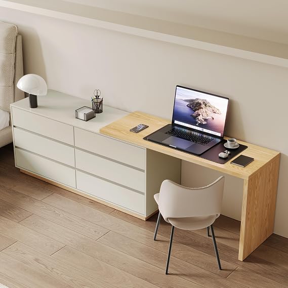 Modern L-Shaped Desk with 6 Drawers, Adjustable Corner Desk 1.4m to 2.5m, White Computer Desk for Home Office, Study & Gaming