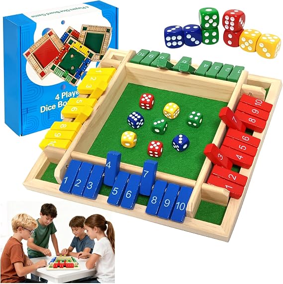 Shut the Box Game Classic 2-4 Players Shut the Box Dice Game Wooden Table Traditional Family Travel Board Game Educational Dice Games for Kids and Adults Fun Math Pub Game