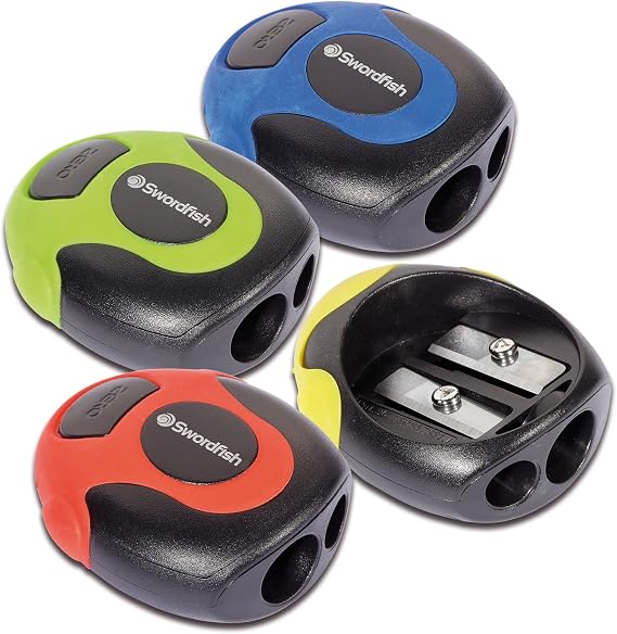 Swordfish ‘Twin Soft Grip’ Double-Hole Pencil Sharpener [Pack of 1] Assorted Colours [40289]