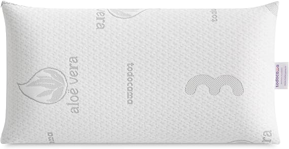 Todocama Aloe Vera Memory Foam Pillow, Compact Viscoelastic Core for Neck and Neck, Medium-High Firmness, Double Cover with Zip (70 cm).