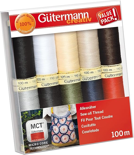 Gütermann creativ Sewing Thread Set with 10 Bobbins of Coselotall 100 m in Basic Colours