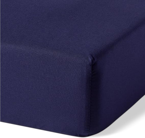 Amazon Basics Bedding Organic Cotton Emperor Fitted Sheet, 200 x 200 cm, Navy Blue