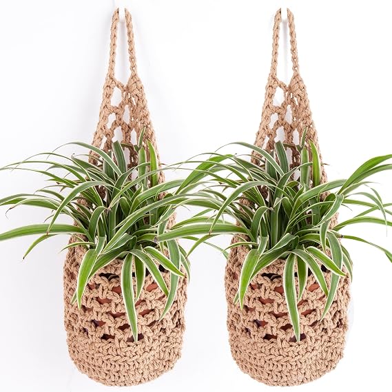 2-Pack Wall Hanging Planters for 6 Inch Pots, Macrame Plant Hanger Hanging Basket for Indoor Plants (Jute)