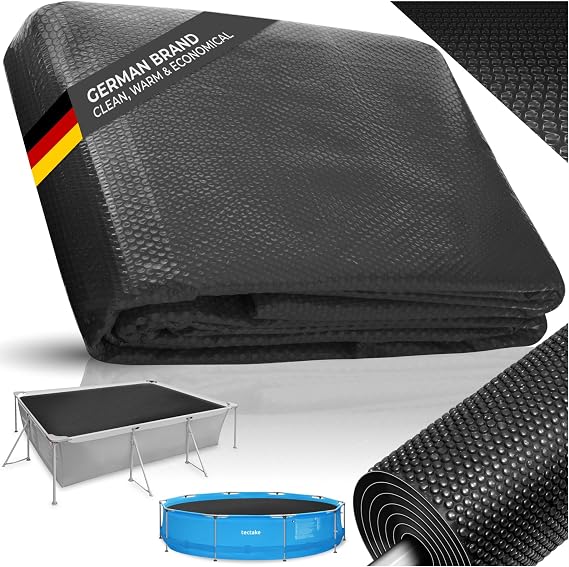 tectake® Rectangular Swimming Pool Cover with Heat Insulation, 1.6 x 2.6 m, Cuttable Solar Foil, Compact Storage, Protective Floating Solar Pool Heater for Swimming Pools & Paddling Pools - Black