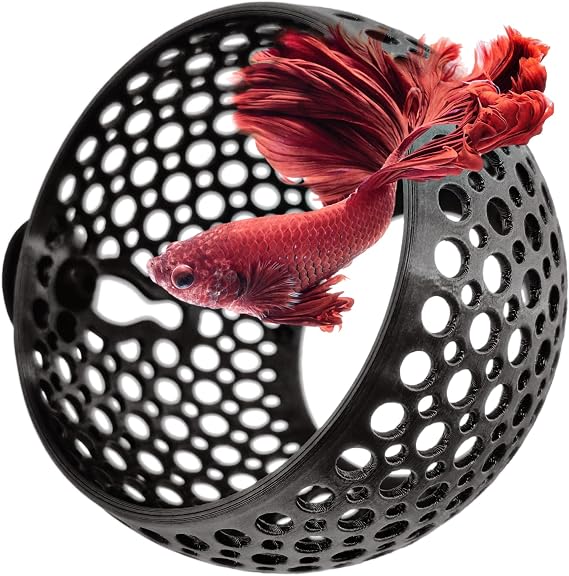 Cave Lounge, Hideout Fish Tank Ornament with Suction Cup for Betta, Fish and Shrimp to Swim-Through, Hide, Rest - Aquarium Decoration with Plant Holder (Black, Large)