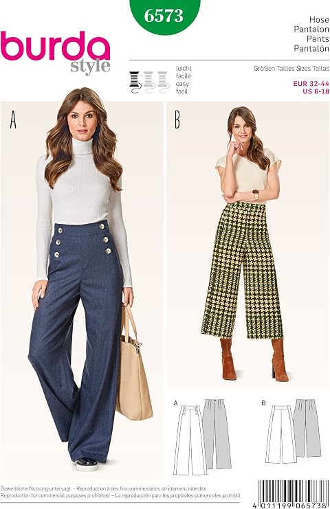 Burda Style Sewing Pattern B6573 Misses' Trousers