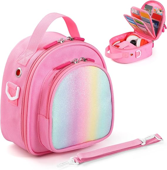 Carrying Case Compatible with Yoto Mini, Card Holder Hold Up to 30 Cards, Travel Storage Bag with Adjustable Shoulder Strap for Audio Music Player & Headphone, Bag Only (Pink)