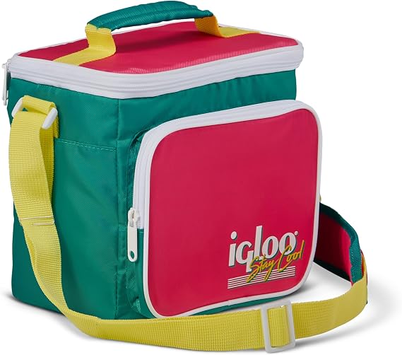Igloo 90s Retro Collection Square Lunch Box Cooler with Front Pocket and Adjustable Strap Insulated Leak Proof Lunch Cooler Bag Reusable Lunch Tote