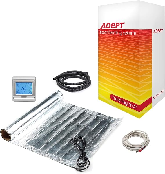 Electric Underfloor Heating Mat Kit for Laminate or Engineered Wood Flooring - 140W/m2-24m2 with Silver Touchscreen Programmable Thermostat