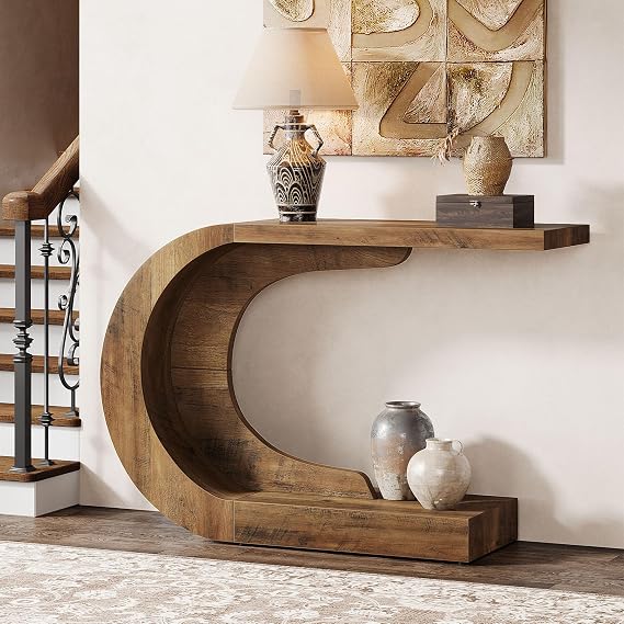 Tribesigns 43.3" Console Table for Entryway, Wooden Console Table with C-Shaped, Hallway Tables for Living Room, Entrance, Foyer, Easy Assembly, Brown