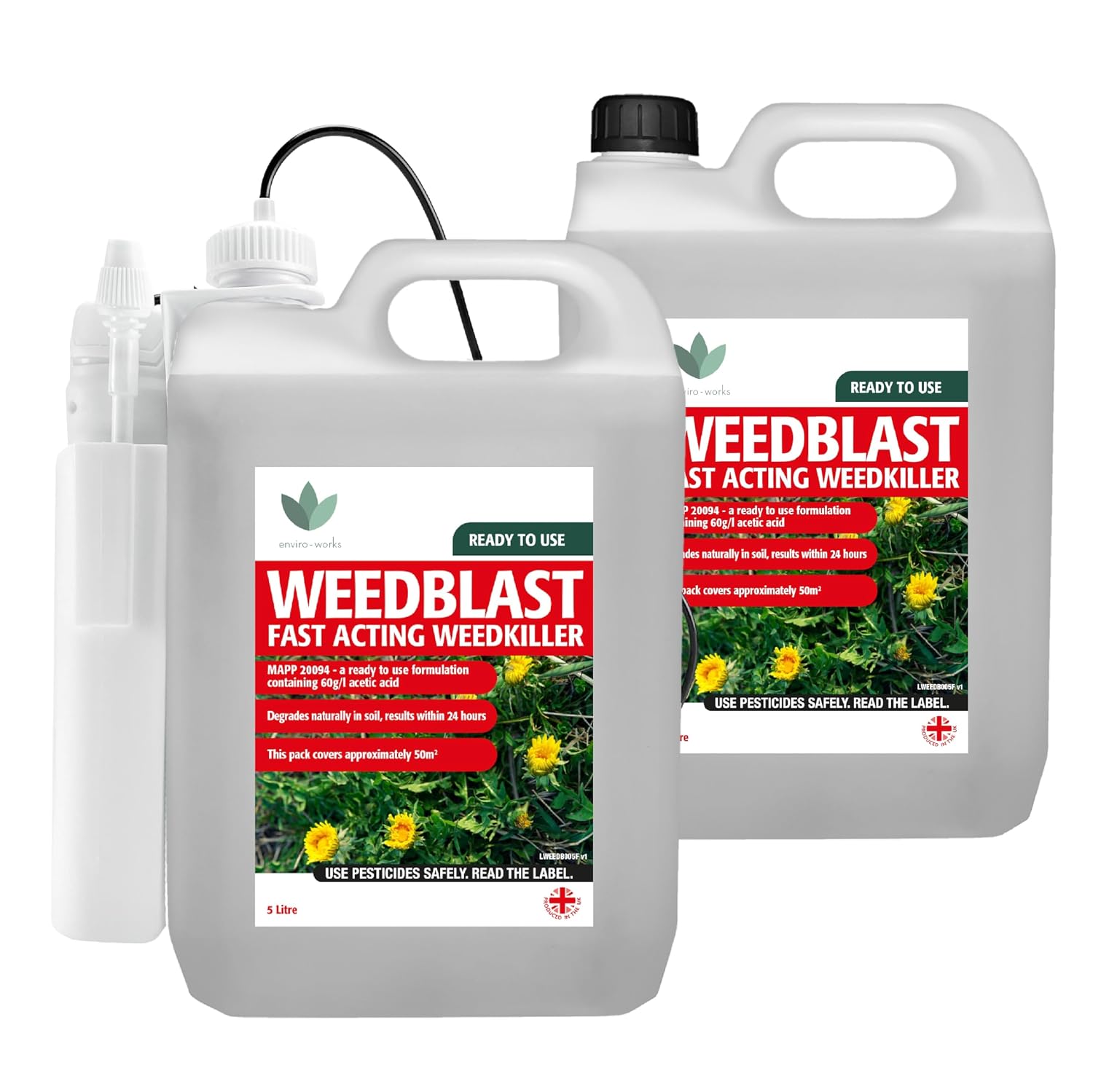 Fast Acting Weedkiller 2 x 5 Litre with Battery Powered Sprayer, See Results Within 24 hours