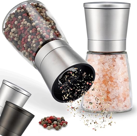 2X Manual Salt and Pepper Grinder Set Compact Refillable 190ml Silver