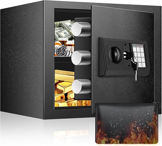 20L Small Safe Box for Home with Digital Keypad Lock & Fireproof Money Bag