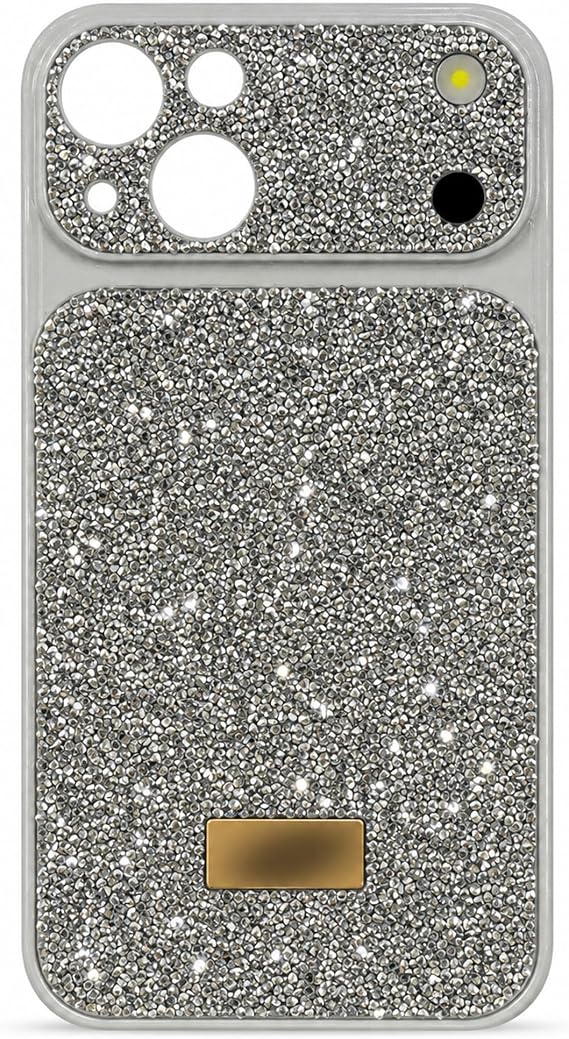 Coverzone iPhone 15 Pro ile Uyumlu Elmas Desen Taşlı Kılıf iPhone 17 Pro uyumlu Görünüm Işıltılı Lüks Şık Premium Rock Koruma, Dayanıklı ve Işıltılı Sert Darbeye Dayanıklı Kılıf Titanyum