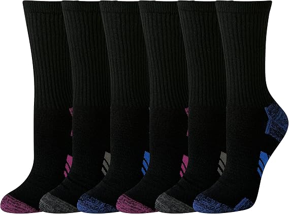 Amazon Essentials Women's Cushioned Breathable Athletic Performance Crew Sports Socks, 6 Pairs