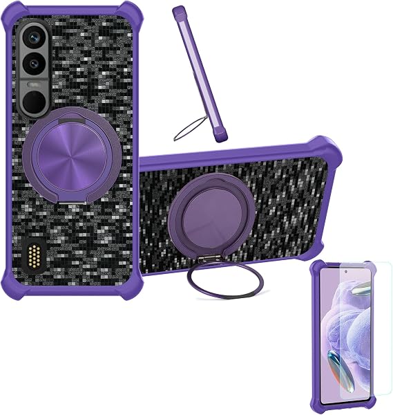 Case Compatible for Bittium Tough Mobile 3 Phone Case Cover [with 1* Tempered Glass Screen Protector] Hybrid Case[360°Ring Support, Magnetic] CX-15-ZI