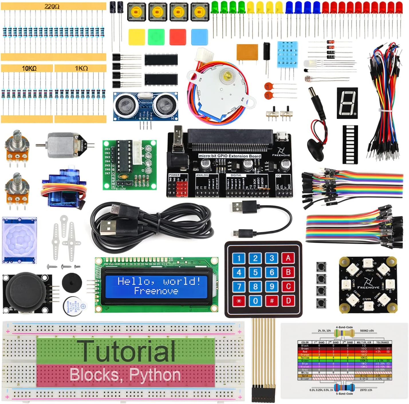 Freenove Ultimate Starter Kit for BBC micro:bit Not Included, Works with V1 & V2, 316-Page Detailed Tutorial, 224 Items, 44 Projects, Blocks and Python Code