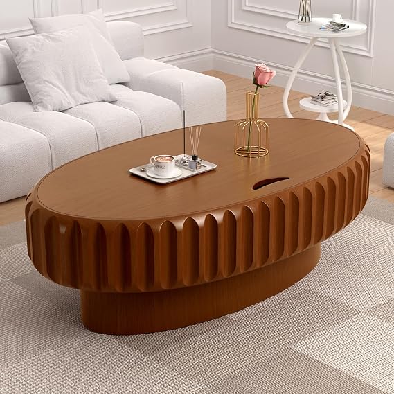 JHKZUDG Oval Coffee Table with Storage Brown Oval