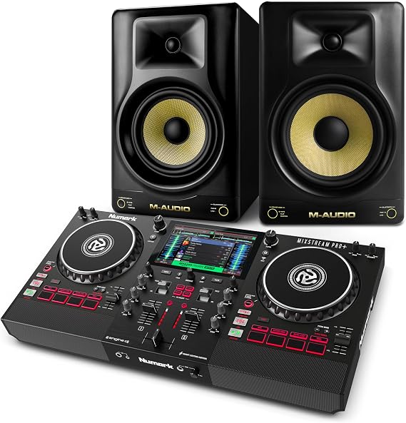 Numark Mixstream Pro+ DJ Controller and M-AUDIO Forty Eighty Pair Studio Monitors for Studio Recording, Music Production, Podcasting, Streaming