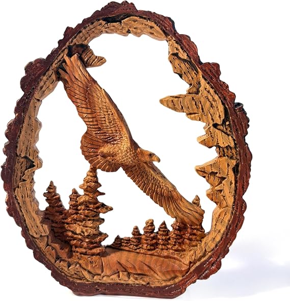 Thorness 𝗙𝗟𝗬𝗜𝗡𝗚 𝗘𝗔𝗚𝗟𝗘 𝗦𝗖𝗨𝗟𝗣𝗧𝗨𝗥𝗘, Resin Wood Effect Bird of Prey Figurine, Decorative Wildlife Ornament for Home & Office