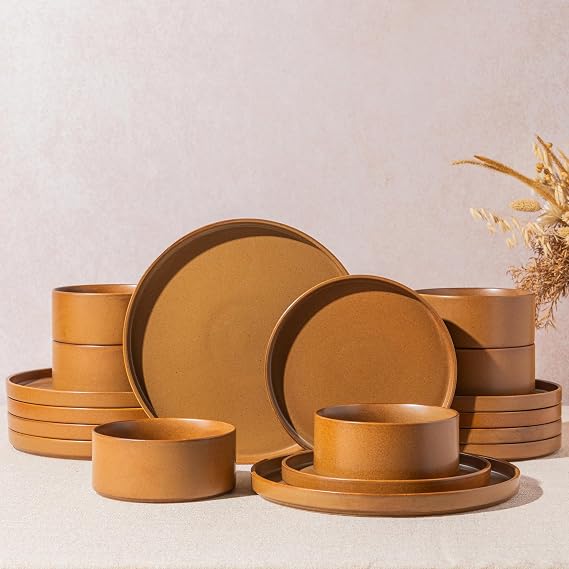 LERATIO Stoneware Dinnerware Sets for 4,12-Piece Matte Plates and Bowls Set
