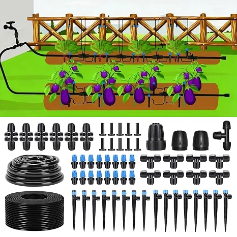 230FT Drip Irrigation System Kit, Automatic Garden Greenhouse Watering Set | 1/4" & 1/2" Quick-Connect Tubing, 32 Adjustable Sprayer Nozzles & Sprinklers, for Yard Lawn Plants Flower Bed