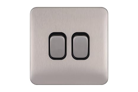 Schneider Electric Lisse Screwless Deco - Double 2 Way Light Switch, 10AX, GGBL1022BSS, Stainless Steel with Black Insert