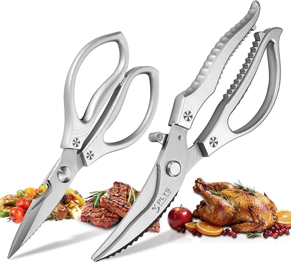Multifunctional Kitchen Scissors: Sharp Stainless Steel, with Safety Lock, Suitable for Poultry, Chicken, Meat, Fish, Vegetables and Grill (Silver)
