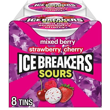 ICE BREAKERS Sour Mints, 1.5oz, Pack of 8 (Mixed Berry, Strawberry, Cherry)