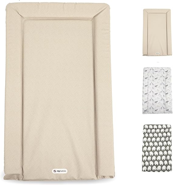 My Babiie Changing Mat - Padded, Waterproof, Raised Edges, Easy Wipe Clean, Baby Nappy Change Mat - Oatmeal Herringbone