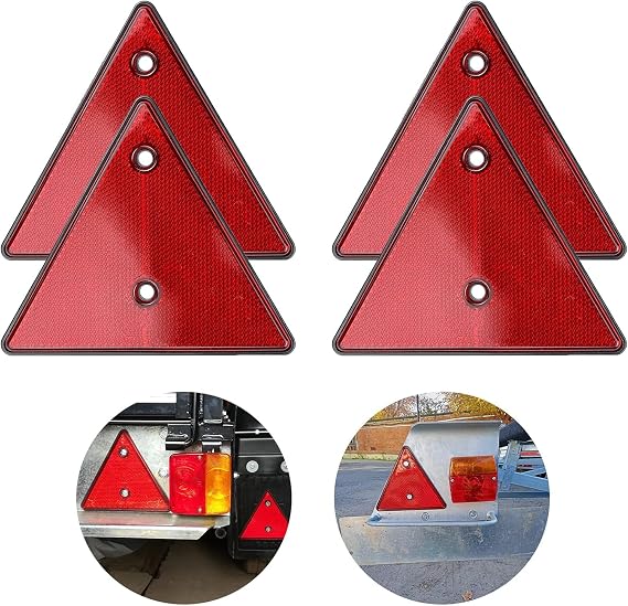 Helweet Red Triangle Reflectors, Trailer Reflectors, Rear Reflectors, Safety Reflectors, Red Rear Reflectors, For Trailers, Motorcycles, Caravans, Trucks, Boats, 4 Pieces