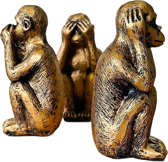 3 Wise Monkeys Statue Set - Hear No Evil,See No Evil,Speak No Evil - Decorative Monkey Resin Figurines for Home and Office - Artistic Home Déco - Bronze Coating Option