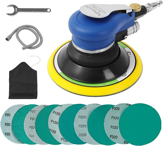6 Inch Air Random Orbital Sander, Self-Vacuum with Hose & Dust Bag