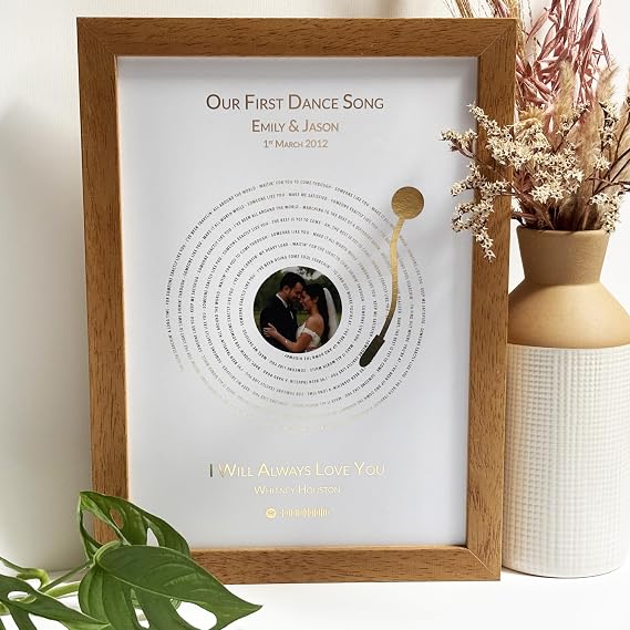 Personalized Foil Song Lyrics Record Print with Photo – Custom Metallic Gold, Silver or Copper Foil – Wedding, Anniversary, Birthday, Christmas or Memorial Gift – First Dance Song Keepsake Wall Art
