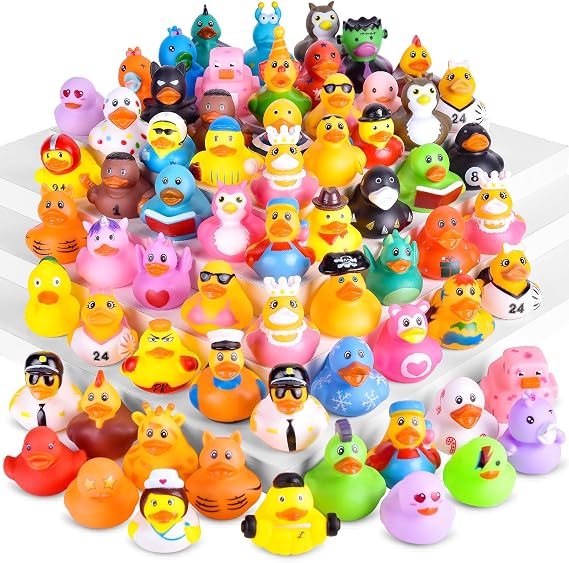 Rubber Ducks in Bulk 24 Pack - Assorted Mini Car Ducks for Bath Time, Pool & Party Favours, Toddler Baby Bath Toys with Mesh Carry Bag