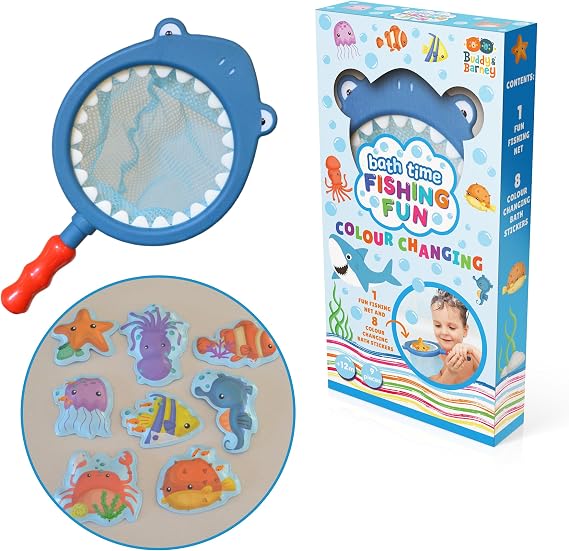 Buddy & Barney Bath Time Fishing Fun | Colour Changing Bath Stickers, Unisex Children's Bath Toys, Sea Creatures Toys, Novelty Gifts