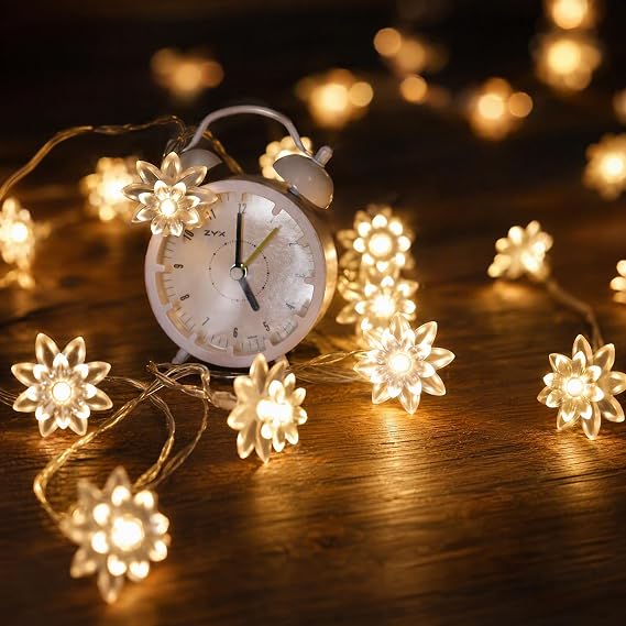 LEBKFT Cherry Blossom String Lights, 3M 20 LED USB Fairy Lights with Flower Shaped Bulbs Warm White Blossom Lights for Bedroom Indoor Outdoor Wedding Decoration Christmas and Party (Flowers) [Energy Class A]