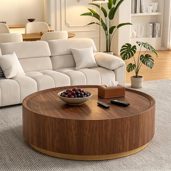 Round Coffee Table with Hidden Storage Drawer
