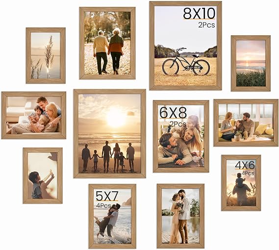 Picture Frames Set of 12, Oak Frames, Photo Frames for Wall & Tabletop