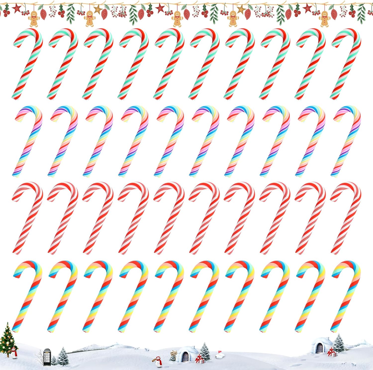 40Pcs Mini Candy Canes Christmas Decoration Set, DIY Christmas Tree Ornaments, 5cm Christmas Lollipop Ornament, Plastic Candy Lollipop Craft Christmas Cake Party Supplies, Random Colours, No Holes