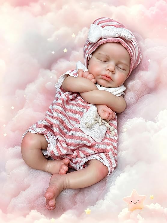 Abenduot 13 Inch Baby Doll with Open Mouth and Silicone Body Realistic Soft Silicone Doll Anatomically Correct Newborn Doll