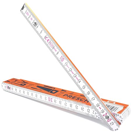 Presch Folding rule 2m with angle scale - Wood - Orange - Foldable - Large & highly legible numbers - Precise snapping - Meter stick, carpenters rule, folding ruler 2m, joiners ruler with tool pattern