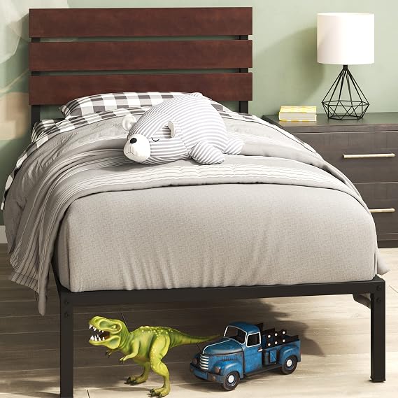 Zinus 3ft Single Bed Frame (90 x 190 cm) - 31'' Height - Sustainable Bamboo & Metal Bed Base with Headboard - Coffee Bean
