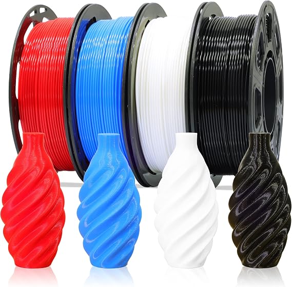 1.75mm Normal PLA 4 Most Basic Colors Bundle Pack: Black Red White Blue, Each Spool 250g, 4 Spools Packed, Total 1Kg 3D Printing Filament Material with One Extra 3D Print Tool by MIKA3D