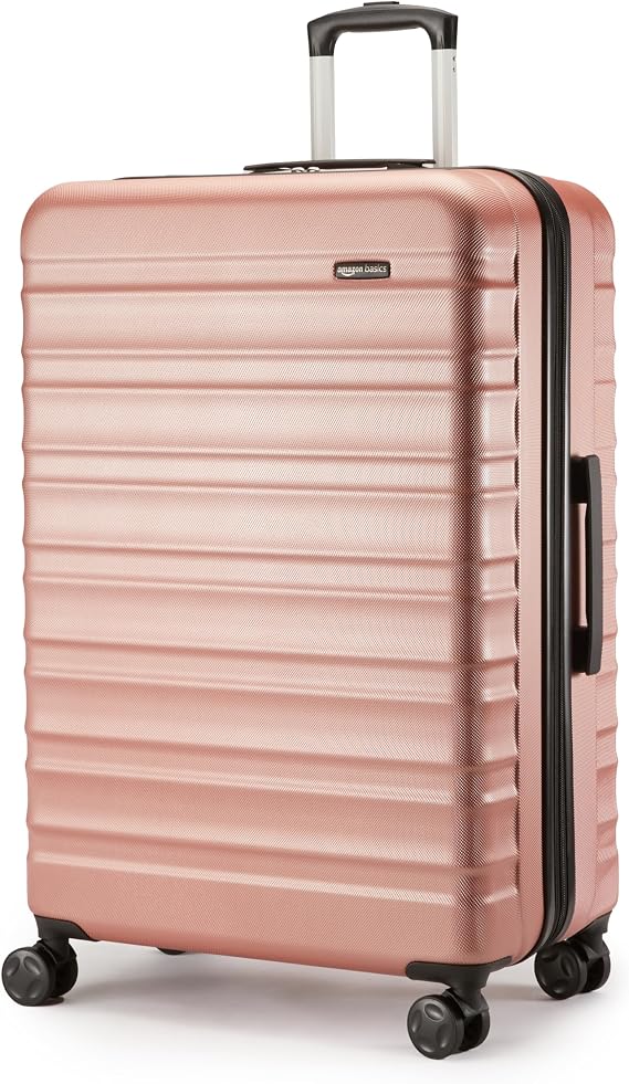 Amazon Basics Large Hard Case - ABS Expandable Travel Luggage with 4 Swivel Double Wheels - Scratch Resistant and Lightweight - 78 x 52.5 x 32 cm - Rose Gold