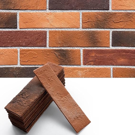76pcs Red Thin Brick Veneers, Curlable Brick Tiles, DIY Accent Walls for Kitchen Backsplash, Fireplace, Living Room, 1 sq. m (More Orange)
