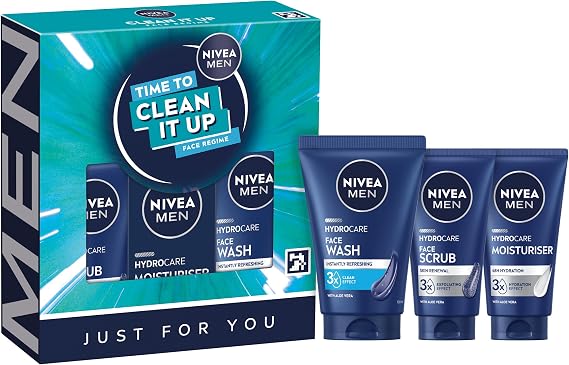 NIVEA MEN TIME TO CLEAN IT UP Skincare Gift Set, 3-Piece Collection