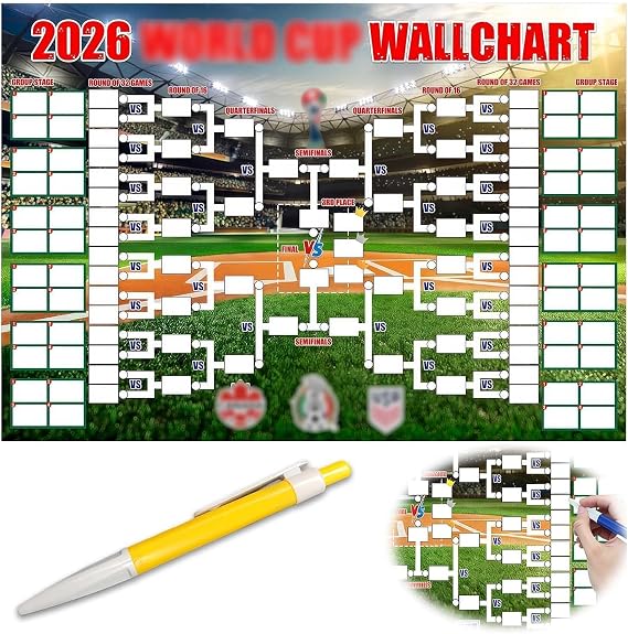 nuneoeuo World Cup Wall Chart 2026, 60x120cm World Cup Football 2026 Wall Chart Worlds Cups Charts with Handwritten Pen, Walls Charts for Track The Game and Record Results